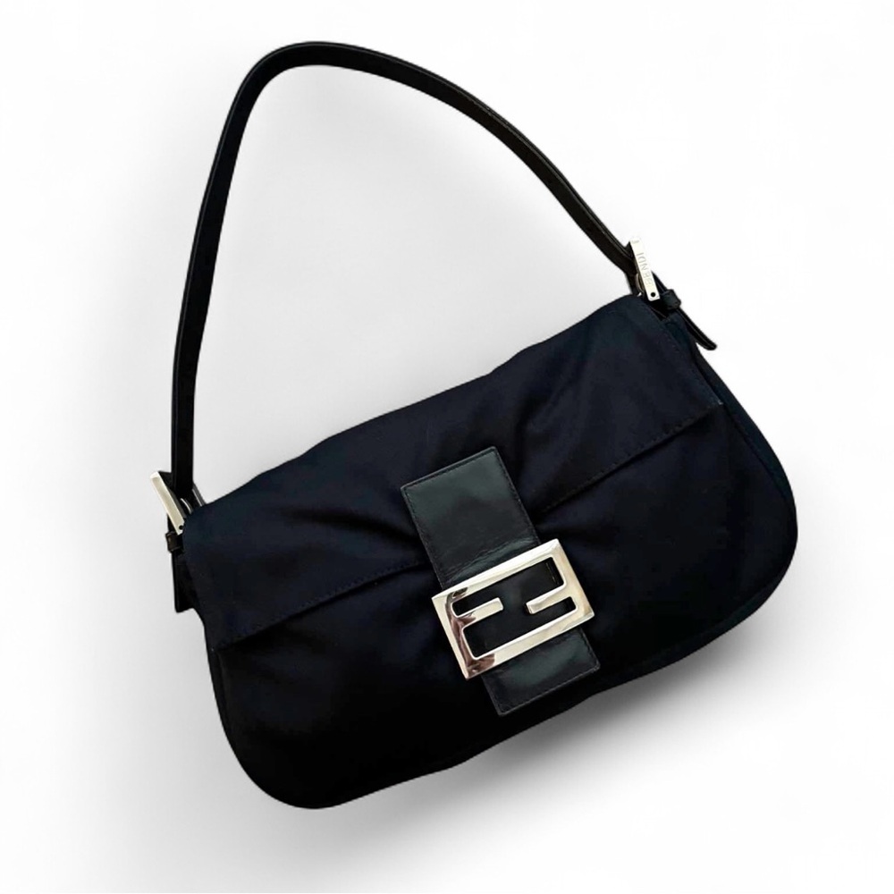 Fendi Black Baguette Shoulder Bag with Silver Buckle